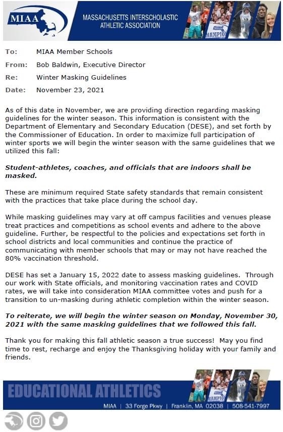 MIAA Statement re: Winter Sports