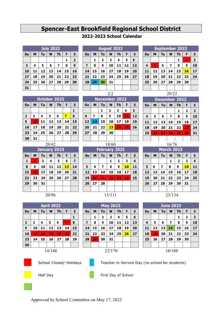SEBRSD school calendar 2022-2023