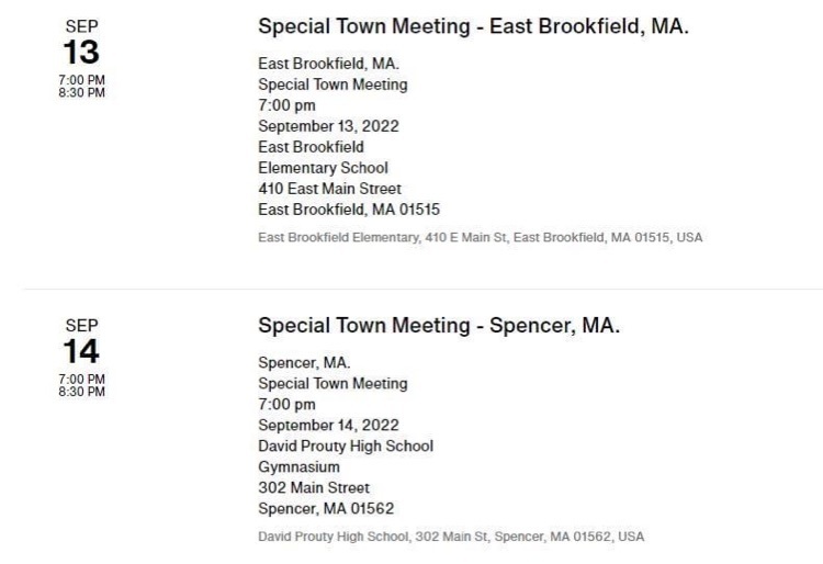 Special Town Meetings 2022