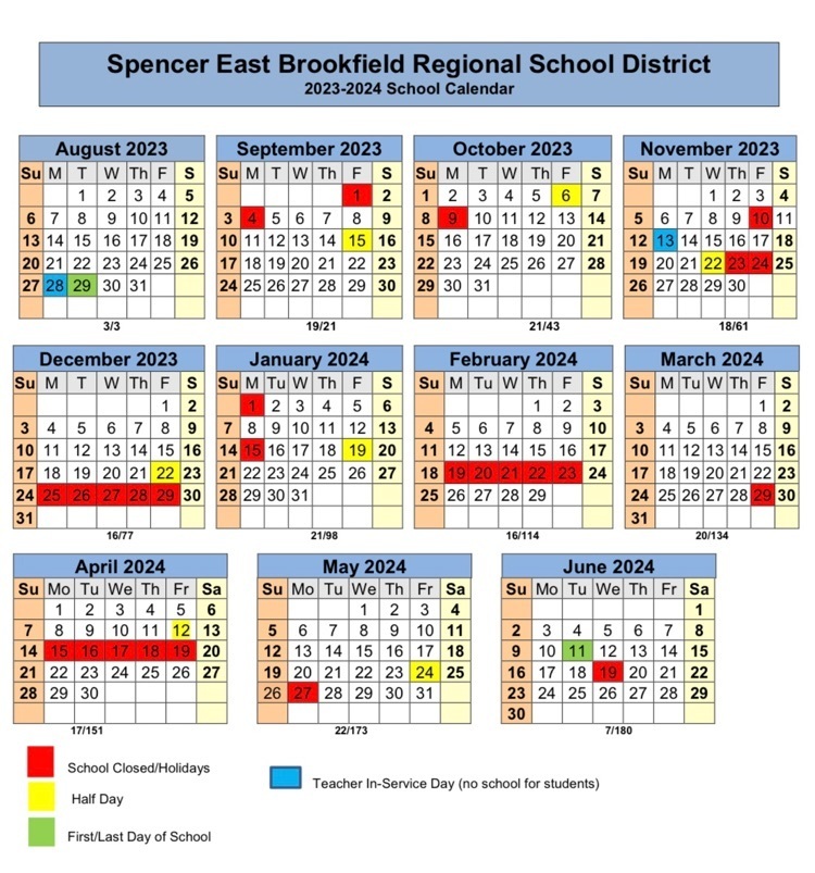 Approved 2023-2024 School Calendar for SEBRSD