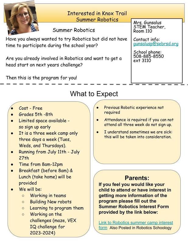 Summer Robotics 2023 Knox Trail Middle School